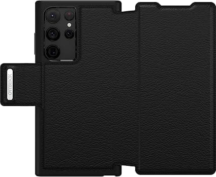 Samsung S22 Ultra 5G Case – Shadow Black | OtterBox Strada Series Genuine Leather Folio Stylish & Protective Cover