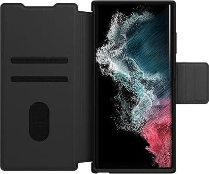 Samsung S22 Ultra 5G Case – Shadow Black | OtterBox Strada Series Genuine Leather Folio Stylish & Protective Cover