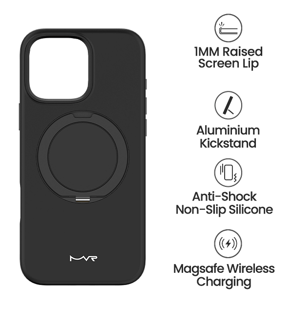 iPhone 16 Pro Liquid Silicone With Black Stand