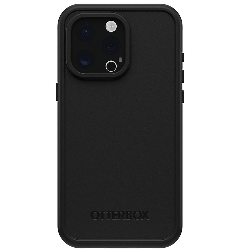 Black Otterbox Fre MagSafe back cover for iPhone 16 Pro, waterproof and rugged.