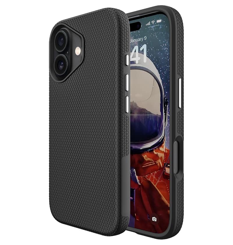 Black triangle MagSafe case cover for iPhone 16, sleek and magnetic protection.