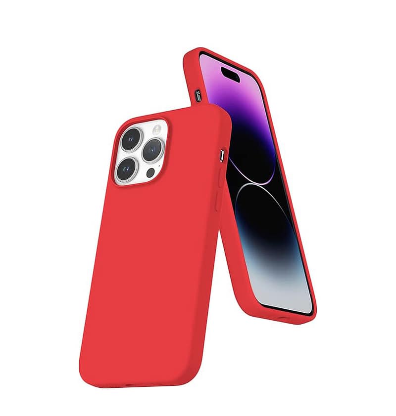 Red Mercury Silicon Back Cover for iPhone 14 Pro, vibrant and flexible protection.