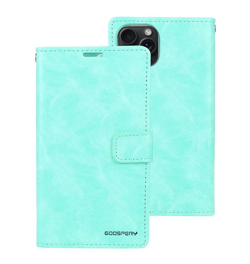 Mint Mercury Bluemoon Diary Flip Wallet Case for iPhone 15 Pro, fresh and elegant