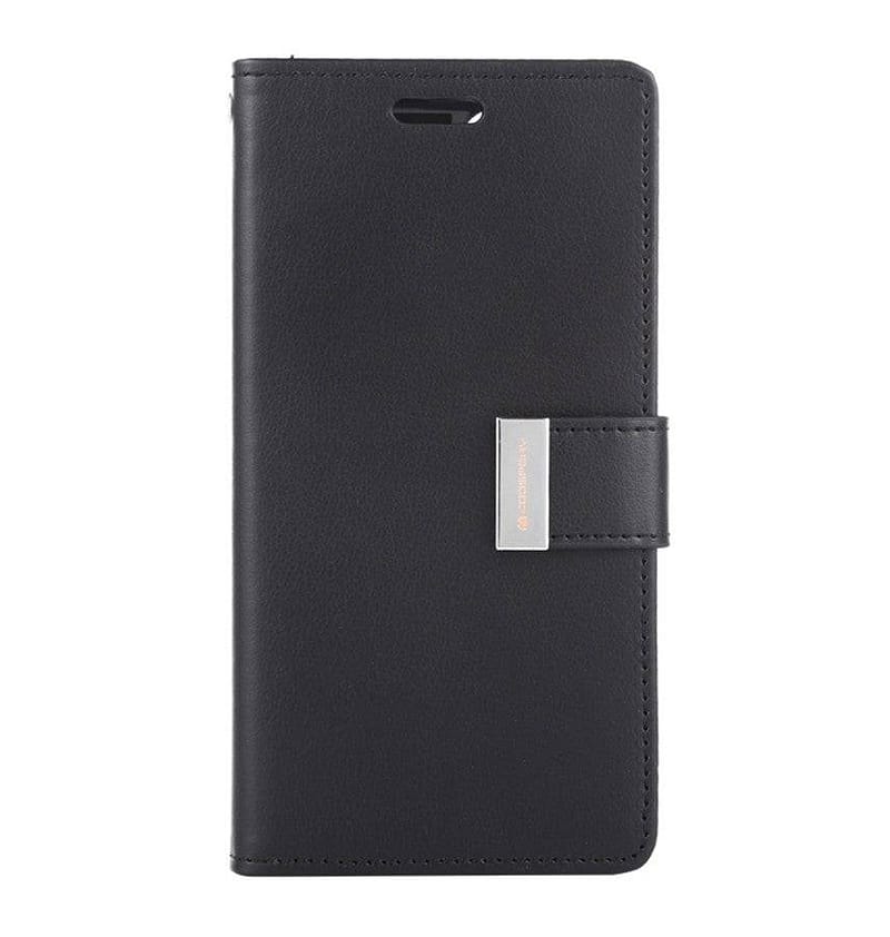 Black/Black Mercury Rich Diary Flip Wallet Case for iPhone 15 Pro, classic and secure