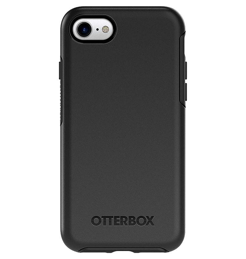 Black Otterbox Symmetry back cover for iPhone 7/8/SE2, stylish and durable.