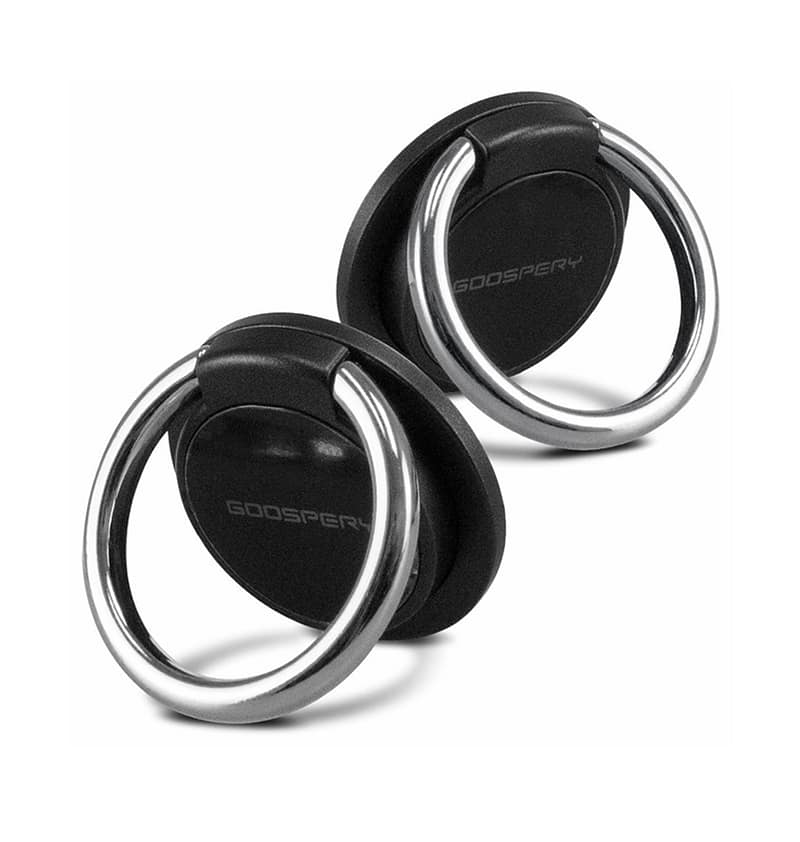 Black and silver Mercury pop socket ring, secure phone grip with sleek design.