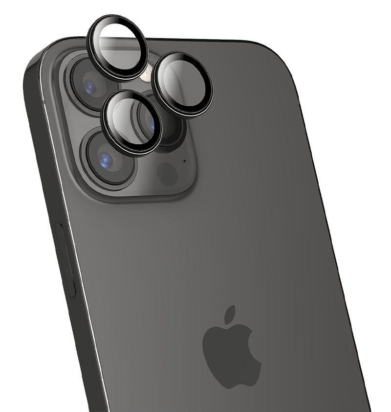 Black MVR alloy glass camera lens protector for iPhone 16 Pro/Pro Max, tough protection.