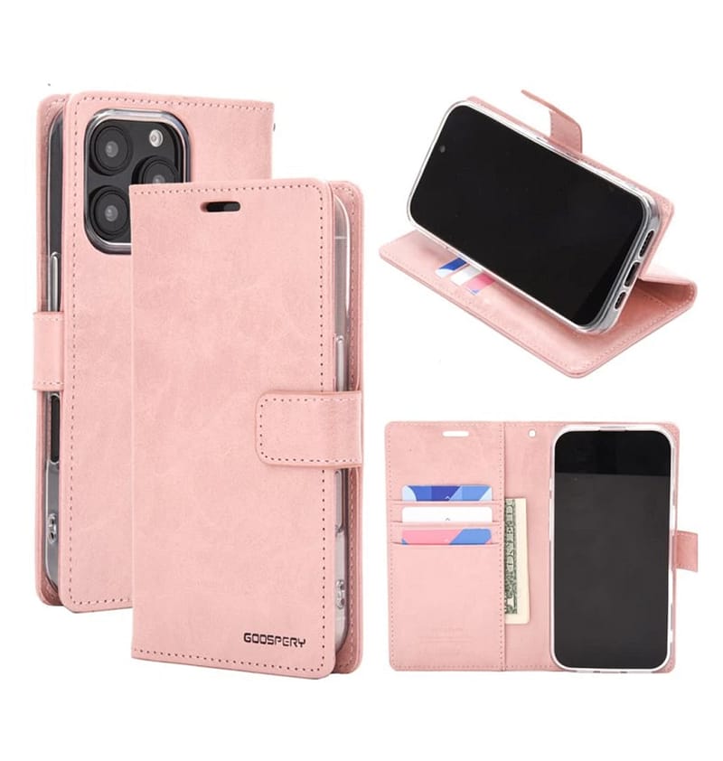 Rose Gold Bluemoon flip wallet case for iPhone 14 Pro Max, elegant and secure