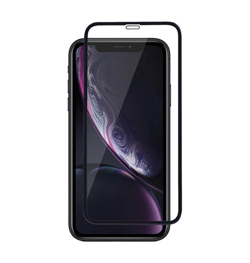 Clear tempered glass screen protector for iPhone XR/11, strong scratch defense.