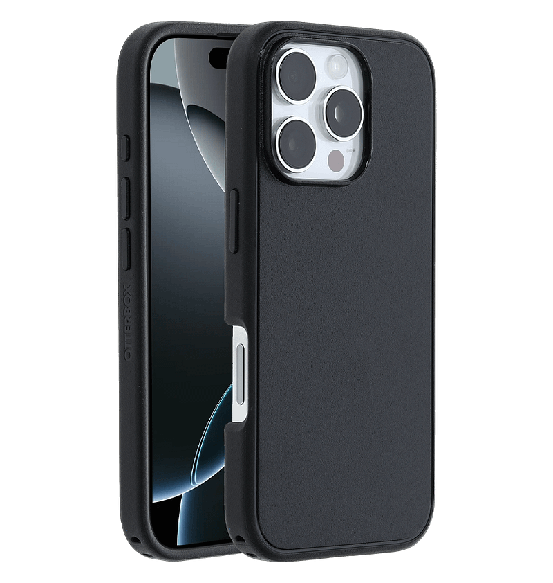 Black Otterbox Symmetry MagSafe back cover for iPhone 16 Pro, durable and slim.