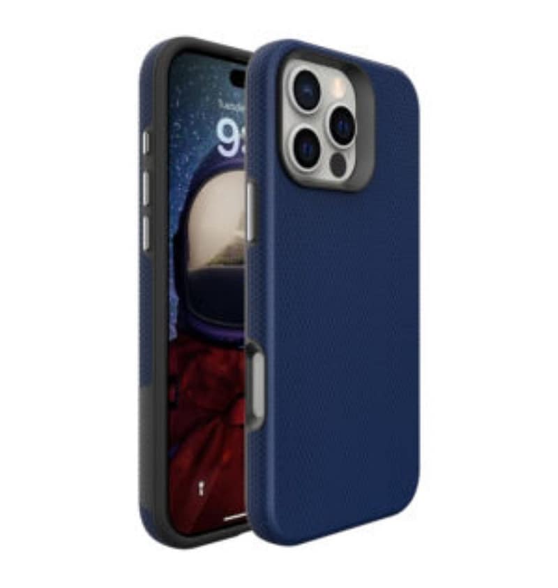 Navy triangle MagSafe back cover for iPhone 16 Pro Max, stylish and magnetic fit.