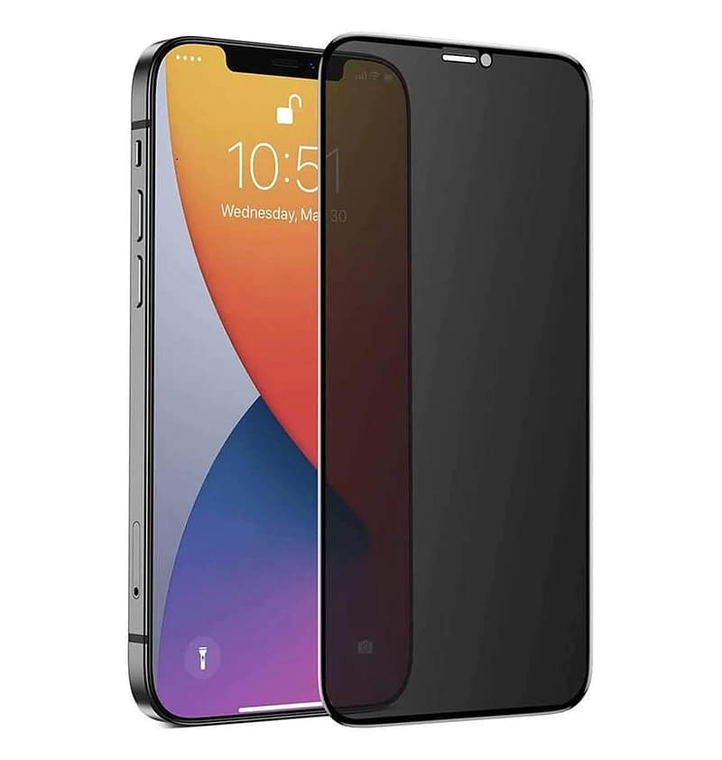 Black privacy tempered glass screen protector for iPhone XR/11, protects your privacy.