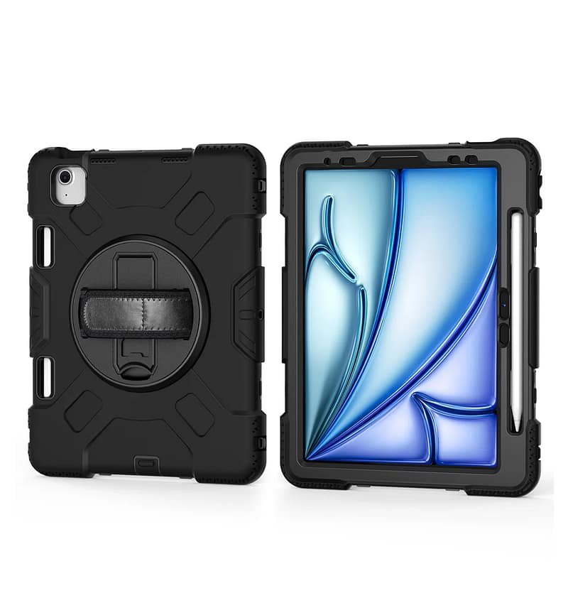 Black Survivor hand strap case for iPad Air 13 2024, reliable and ergonomic design