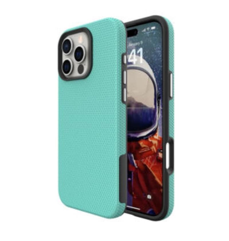 Mint triangle MagSafe back cover for iPhone 16 Pro Max, slim and secure fit.