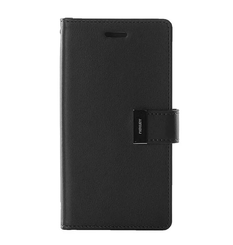 Black/Black Mercury Rich Diary Flip Wallet Case for iPhone 14 Pro, classic and practical.