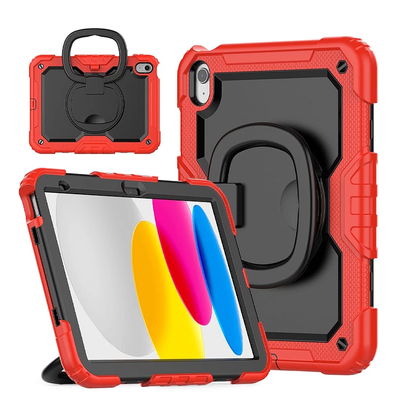 Red 360° protection case with handle for iPad 10.9 10th Gen, durable and convenient