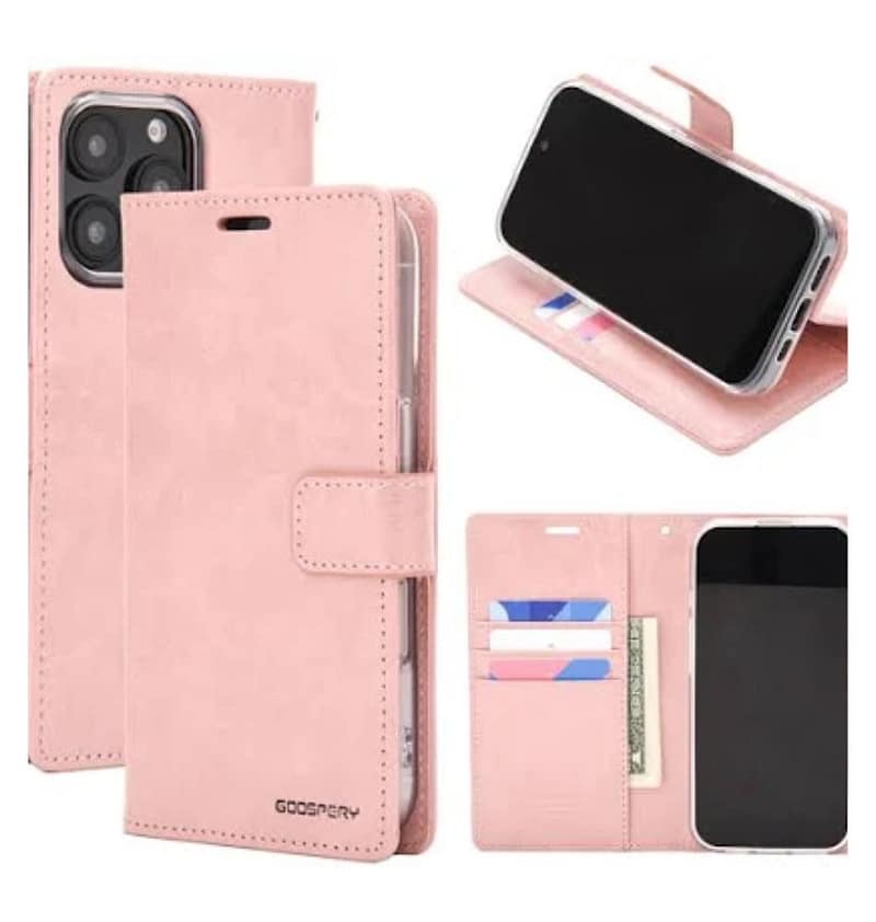 Rose gold Mercury Bluemoon diary flip wallet cover for iPhone 16 Pro, stylish and protective.