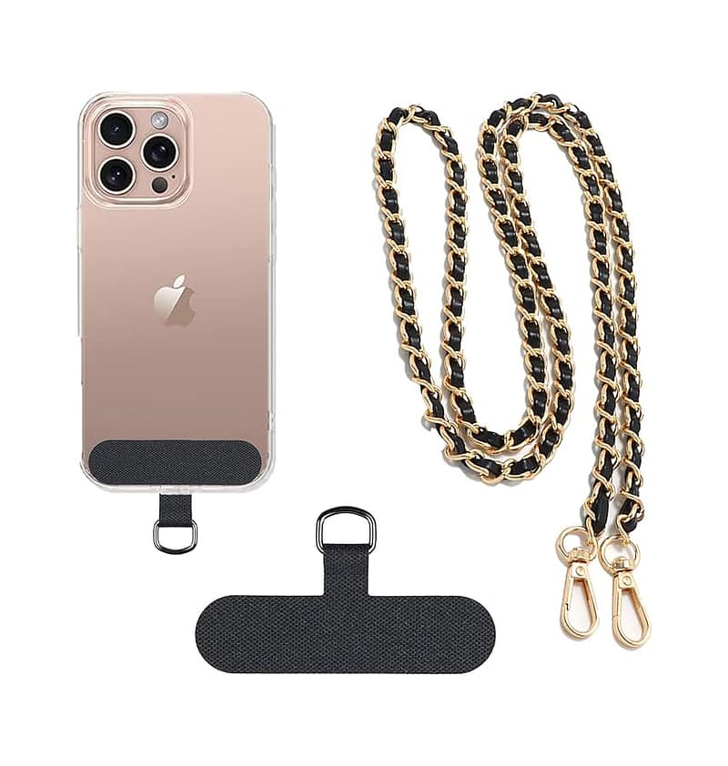 Black Universal Phone Lanyard with Plated Aluminium Strap