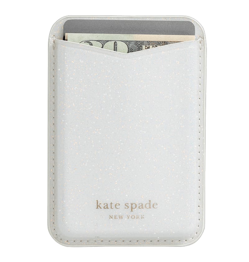 Kate Spade Magnetic Card Holder MagSafe – White Glitter | Stylish & Durable iPhone Card Holder with Secure Magnetic Attachment