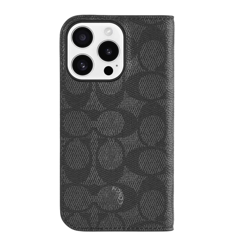 iPhone 16 Pro Folio Case – Signature Charcoal | Coach Premium Protective Cover with Slim, Stylish & Durable Design