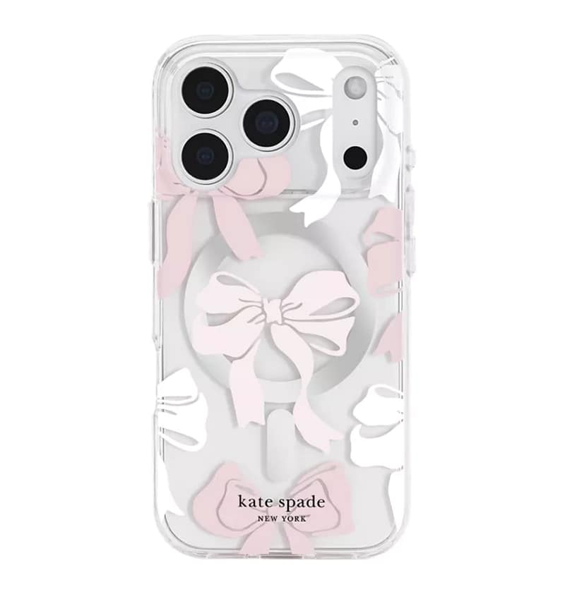 iPhone 17 Pro Tied With a Bow MagSafe Case – Clear/Pink/White | Kate Spade Protective Cover with Stylish, Slim & Durable Design