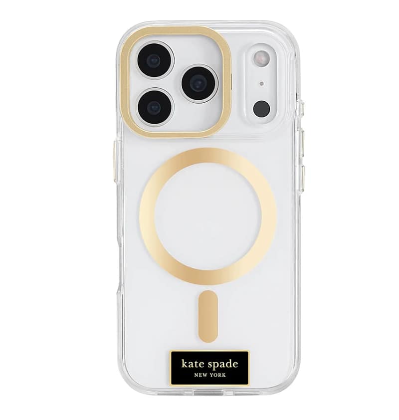 iPhone 17 Pro MagSafe Case with Stand – Clear Gold Icon | Kate Spade Protective Cover with Stylish, Slim & Durable Design