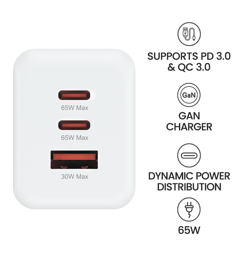 65W 3 Ports Wall Adapter