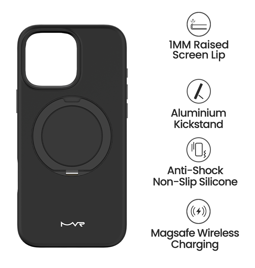 iPhone 16 Pro Liquid Silicone With Black Stand