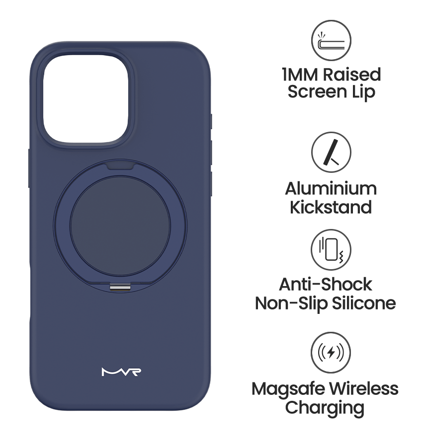 iPhone 16 Pro Max Liquid Silicone With Navy Stand