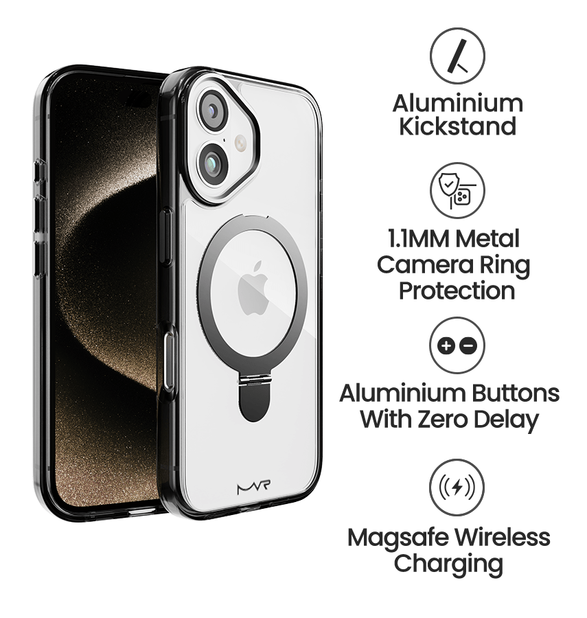 iPhone 16 Stellar Stand Case - Smokey Black