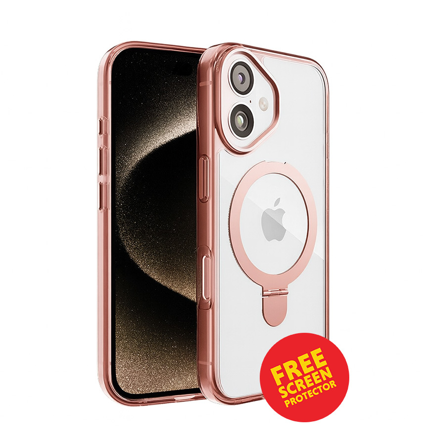 iPhone 17 Case – Rose Gold | MVR Stellar Stand Cover with 360° Rotating Kickstand & Shockproof Corners