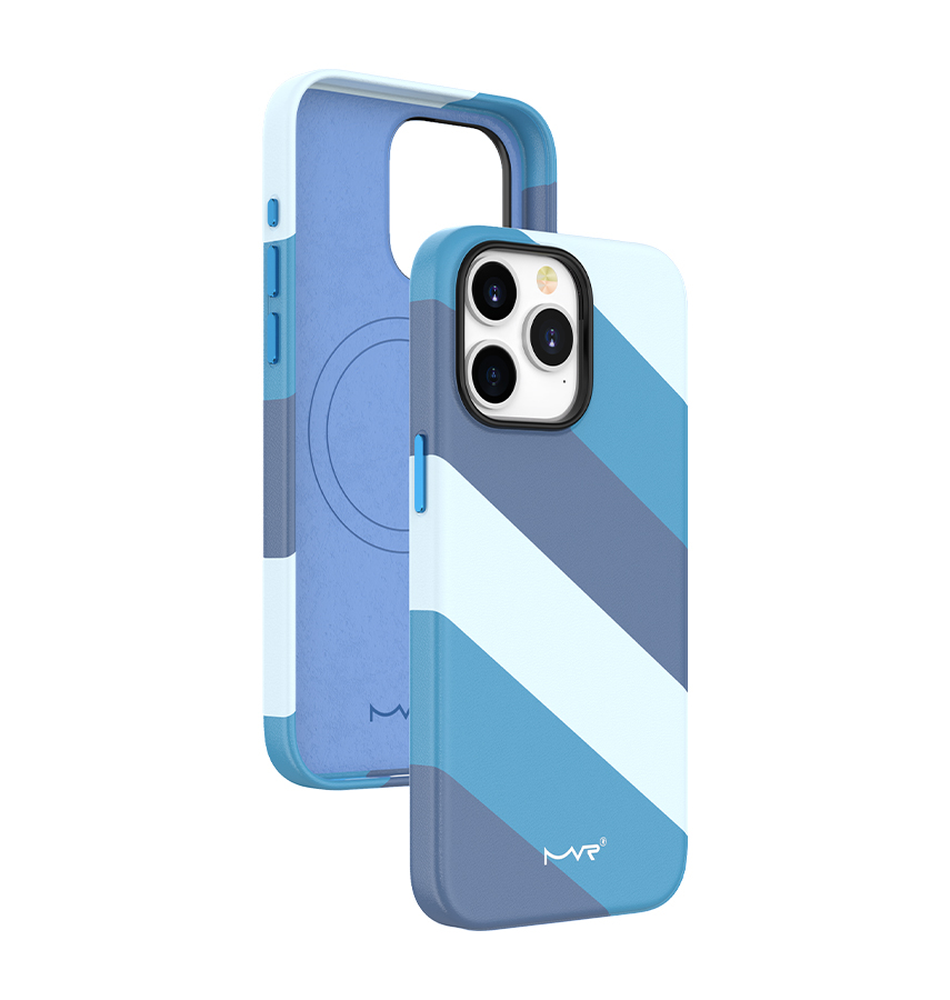 iPhone 15 Plus Stripe Vibe Case with MagSafe – Celeste Blue | MVR Slim Protection, Stylish Finish