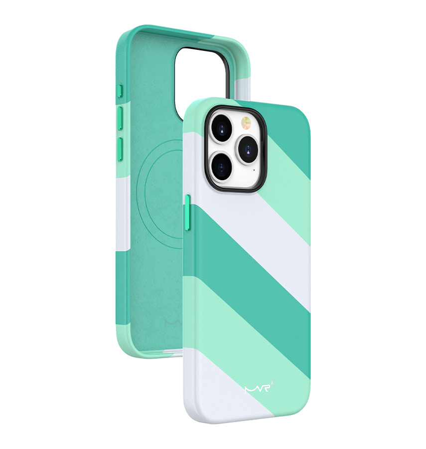 iPhone 15 Plus Stripe Vibe Case with MagSafe – Mint Green | MVR Slim Protection, Stylish Finish