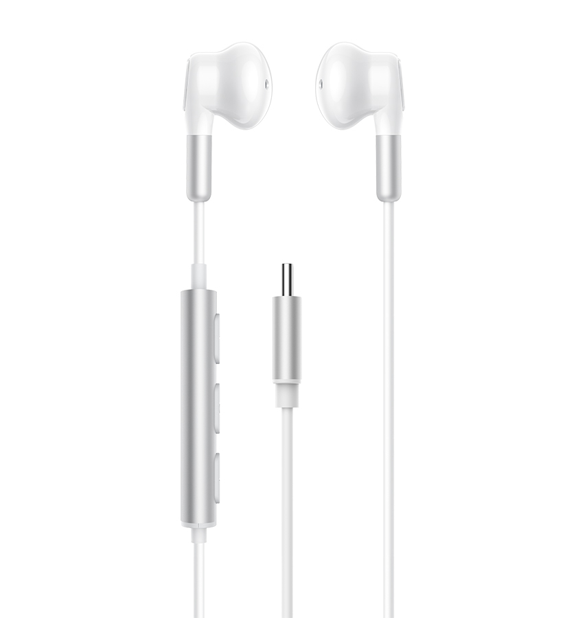 MVR Type C Earphones – White | High-Quality Sound, Durable, Tangle-Free Design
