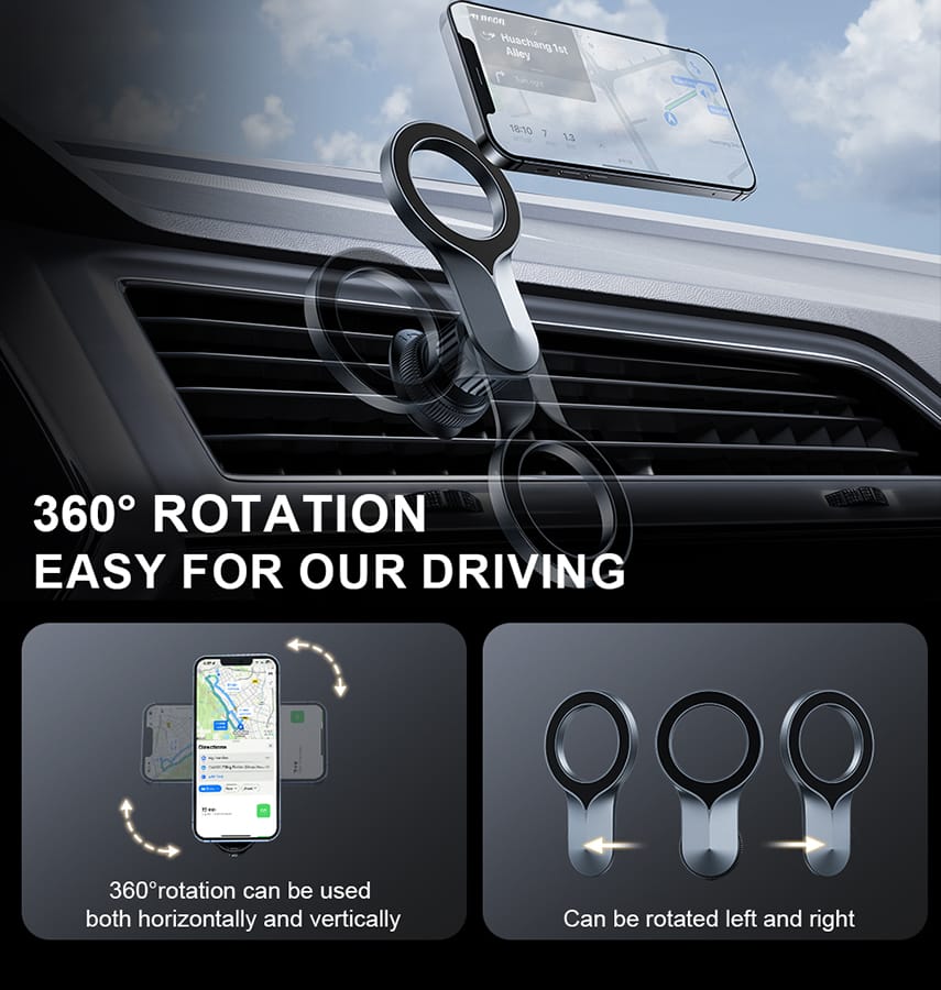 Beetle R6 MagSafe Car Phone Holder | 360° Rotating Magnetic Mount with Strong N52 Magnets & Vent/Dashboard Installation (2024 Model) - Image 4