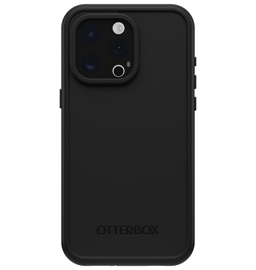 Black Otterbox Fre MagSafe back cover for iPhone 16 Pro, waterproof and rugged.