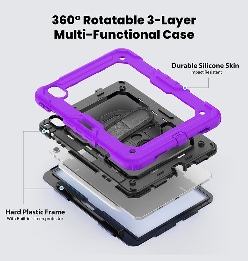 Apple iPad 10.9 (10th Gen) Case - Purple |Survivor Generic Rugged Case with Hand Strap, Shockproof & Scratch - Resistant Protective Cover - Image 2