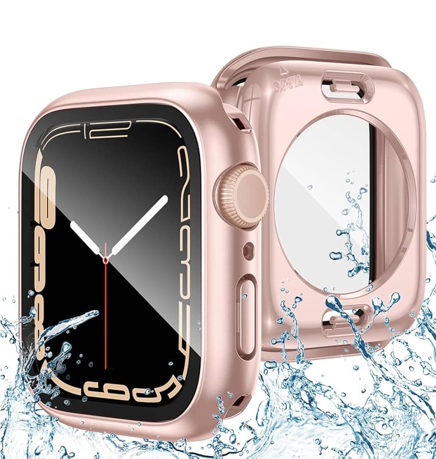 Apple Watch 45mm 360° glass matte wallet case, rose gold for full protection