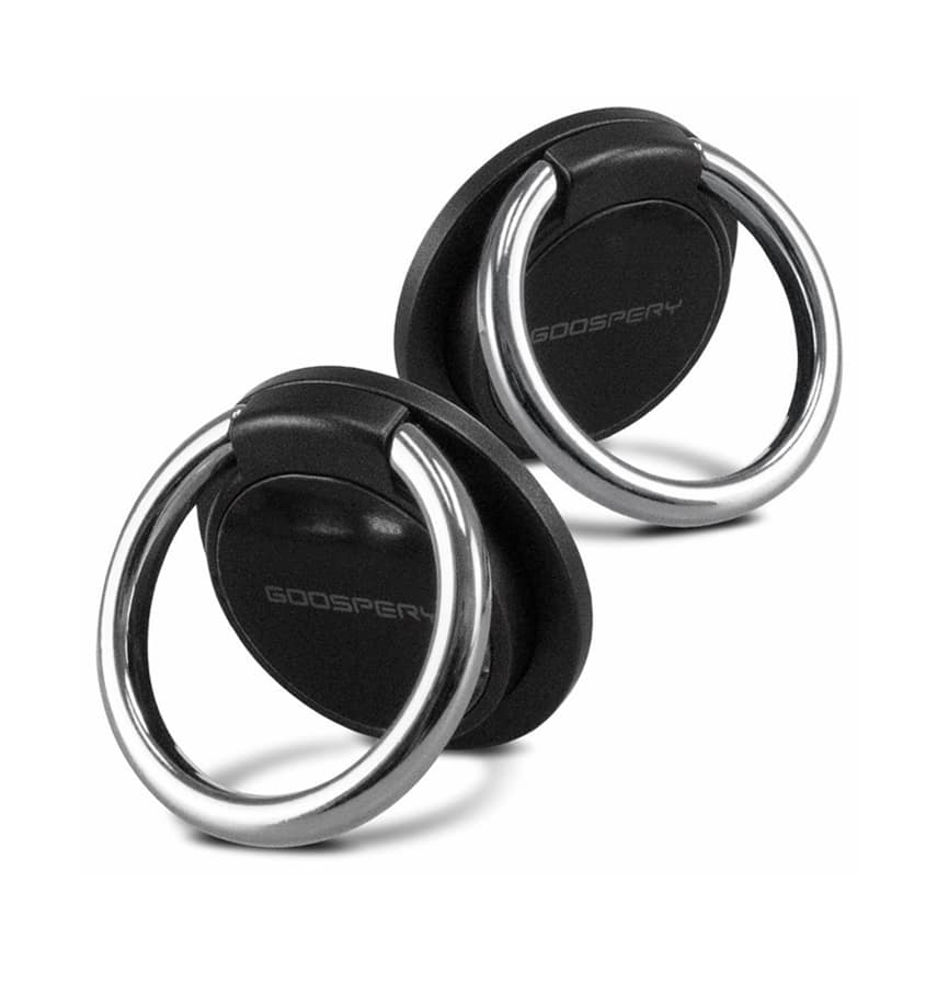 Black and silver Mercury pop socket ring, secure phone grip with sleek design.