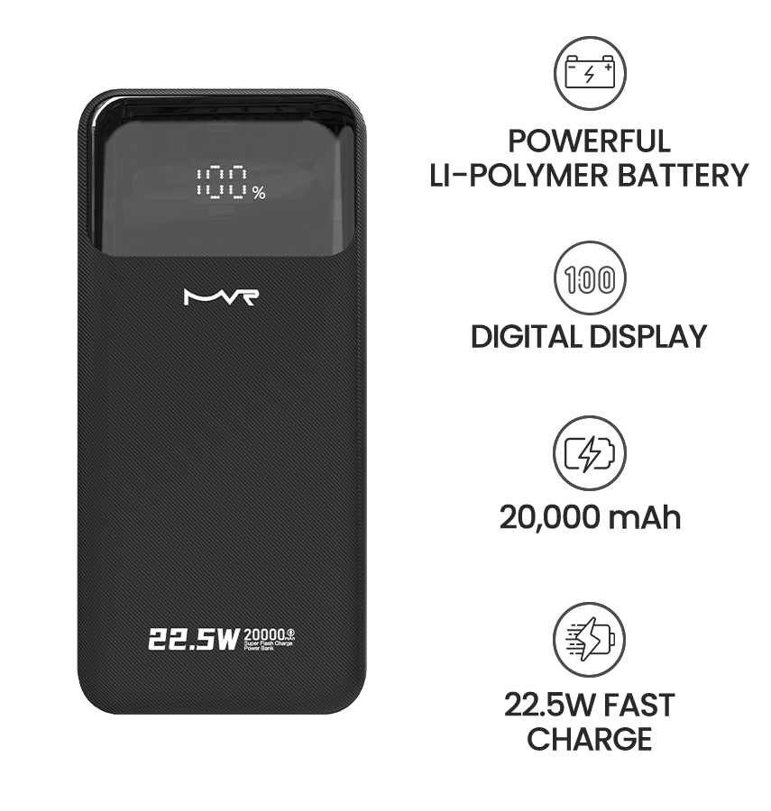 Rapid 20W Power Bank – Black | MVR Ultrafast Series, 20,000 mAh Capacity with Built‑in Cable - Image 9