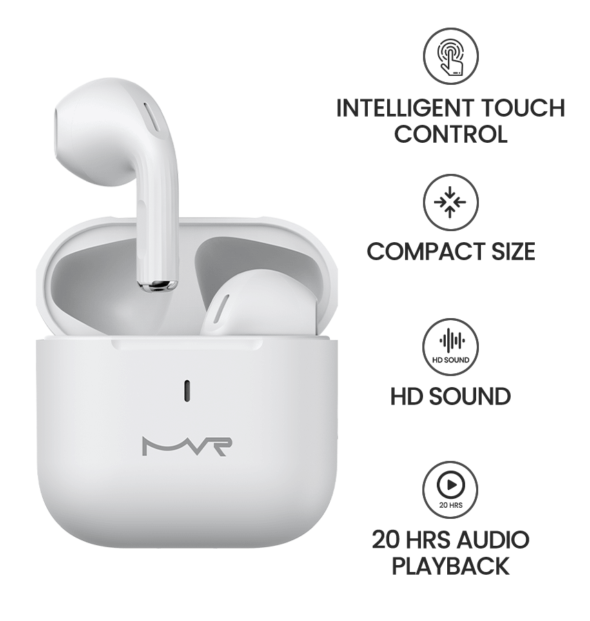 MVR Robin Mini Wireless TWS Earbuds – White | Bluetooth 5.3, 24H Playtime & Touch Controls - Image 9