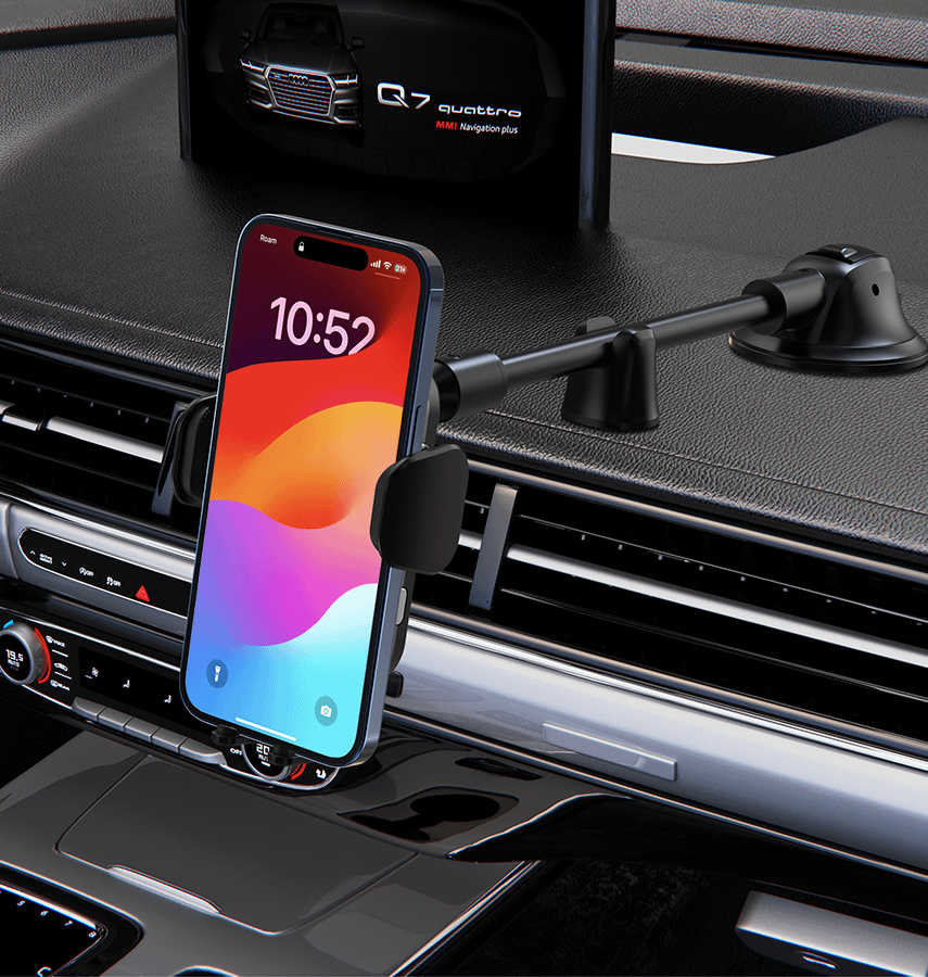 MVR T6 Car Phone Holder - Black | 15W Fast Charging, Secure Grip, Single Coil Design & Adjustable Arm - Image 2