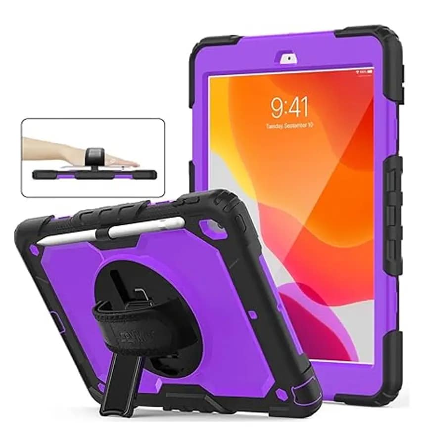 iPad 10.2 Survivor Case with Hand Strap Durable Cover – Slim Shockproof Cover with Hand Strap (Purple)
