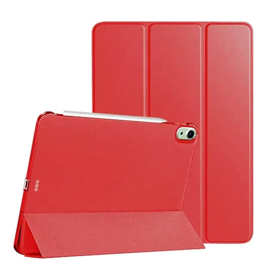 iPad Air 11″ (6th Gen) Canvas Smart Case – Red Slim Fabric Cover with Pencil Holder & Auto Wake Sleep