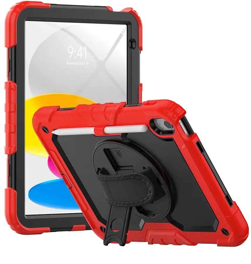 iPad Mini 4 5 Survivor Rugged Case with Hand Strap – Red Secure Grip Design + Military – Grade Drop Protection