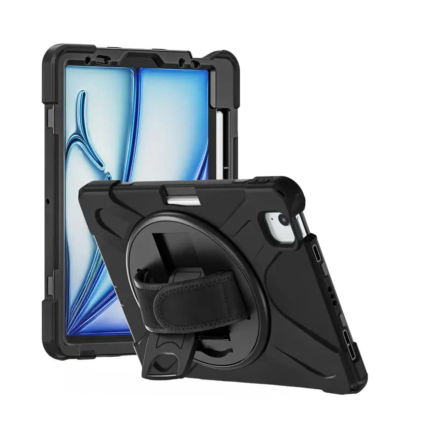 iPad Pro 12.9″ Survivor Case with Hand Strap Black Rugged Protective Cover with Built in Scree