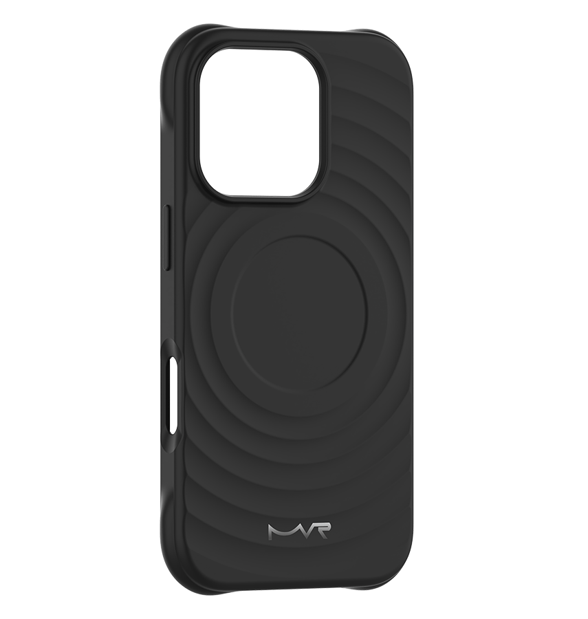 Black MVR Wave silicone back cover for iPhone 16 Pro, durable and sleek protection.