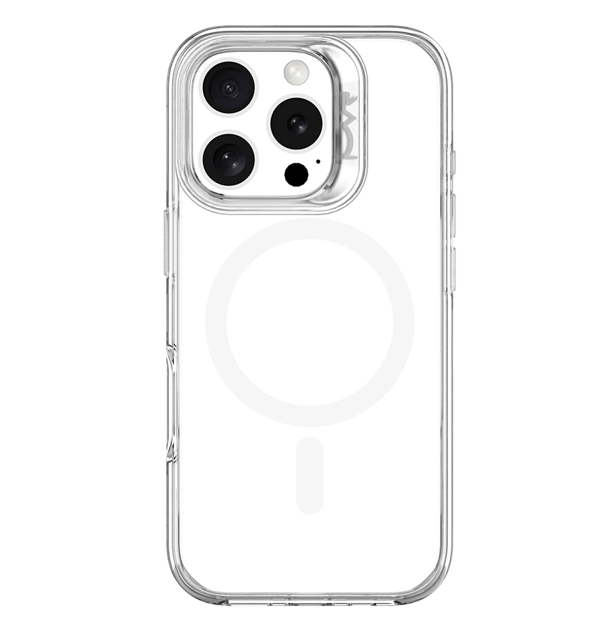 Clear MVR Nova MagSafe back cover for iPhone 16 Pro Max, magnetic and slim fit.