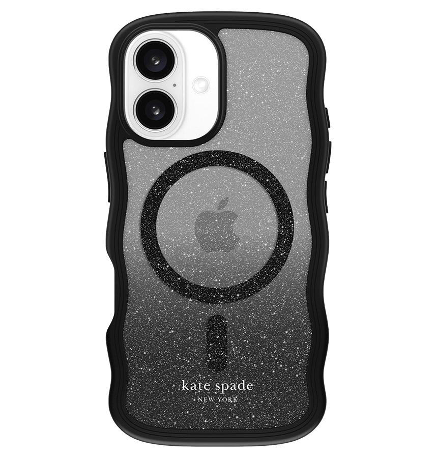 Black Kate Spade Wavy MagSafe Back Cover for iPhone 16, sleek and modern design