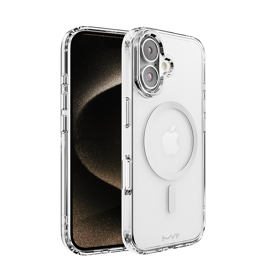 Silver MVR Impact IMD Back Cover for iPhone 16, impact-resistant and stylish